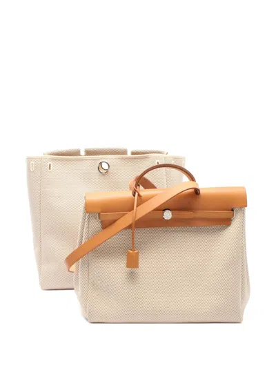 Pre-owned Hermes 2003 Toile Herbag Mm Satchel In Brown
