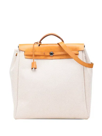 Pre-owned Hermes 2003 Toile Herbag Mm Satchel In Brown