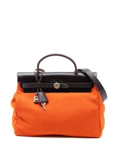 Pre-owned Hermes 2003 Toile Herbag Zip 31 Satchel In Brown