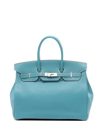 Pre-owned Hermes 2004 35 Birkin Blue Jean Tote Bag