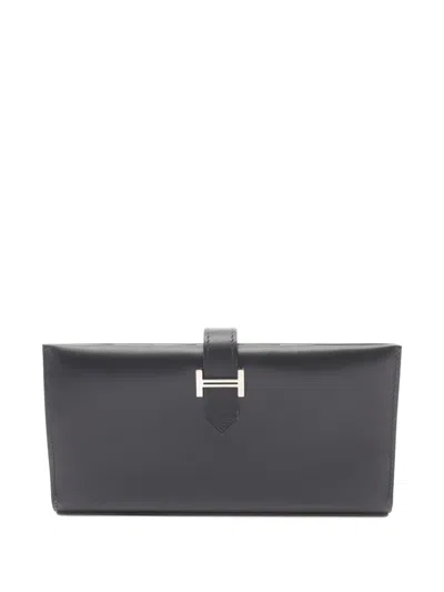 Pre-owned Hermes 2004 Bi-fold Long Wallet In Black