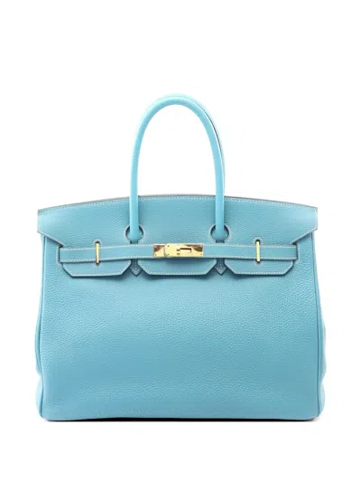 Pre-owned Hermes 2004 Birkin 35 Leather Handbag In Blue