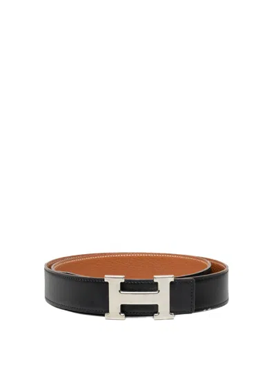 Pre-owned Hermes 2004 Box Calf And Togo Constance H Reversible Belt In Black