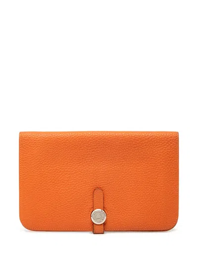 Pre-owned Hermes 2004 Clemence Dogon Duo Wallet Gm Long Wallets In Orange