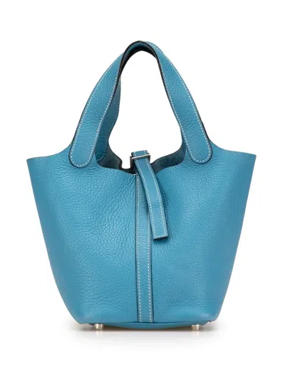 Pre-owned Hermes 2004 Clemence Picotin Lock 18 Handbag In Blue