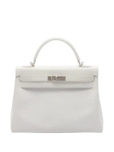 Pre-owned Hermes 2004 Epsom Kelly Ii Retourne 32 Handbag In White