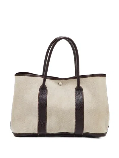 Pre-owned Hermes 2004 Garden Party Leather-trim Tote Bag In Neutrals
