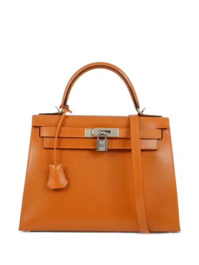 Pre-owned Hermes 2004 Kelly 28 Sellier Two-way Handbag In Orange
