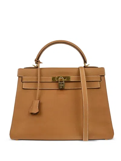 Pre-owned Hermes 2004 Kelly 32 Retourne Leather Handbag In Neutral