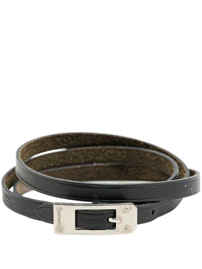 Pre-owned Hermes 2004 Leather Triple Tour Buckle Bracelet Costume Bracelet In Black