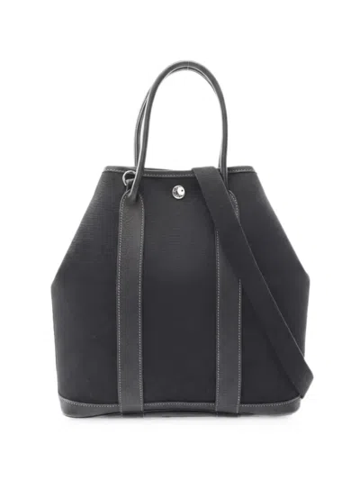 Pre-owned Hermes 2004 Pm Garden File Leather-trim Tote Bag In Black
