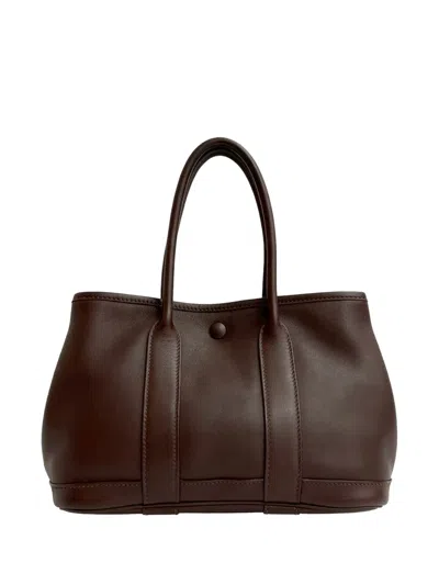 Pre-owned Hermes 2004 Swift And Silk Bolduc Twilly Garden Party 23 Tote Bag In Brown