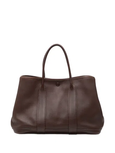 Pre-owned Hermes 2004 Swift And Silk Bolduc Twilly Garden Party 30 Tote Bag In Brown