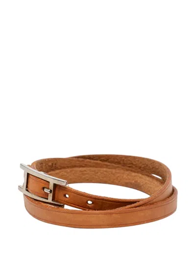 Pre-owned Hermes 2004 Swift Hapi 3 Mm Triple Tour Bracelet Costume Bracelet In Brown