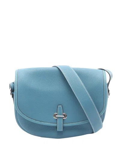 Pre-owned Hermes 2004 Togo Balle De Golf Crossbody Bag In Blue