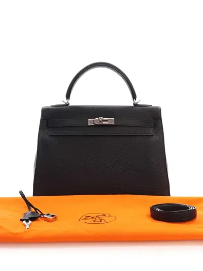 Pre-owned Hermes 2004 Togo Kelly Ii Sellier 32 Satchel In Black