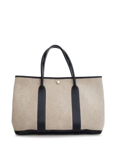 Pre-owned Hermes 2004 Toile And Buffalo Leather Garden Party 36 Tote Bag
