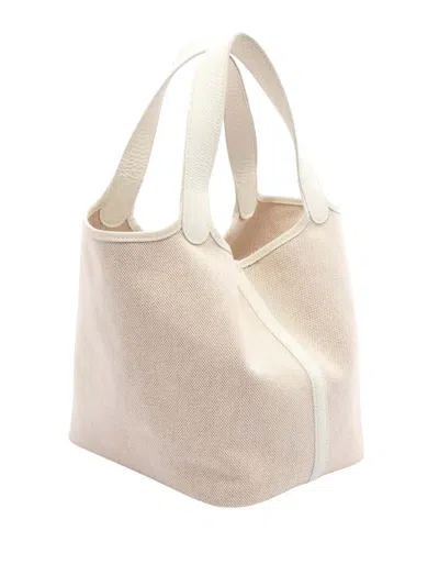 Pre-owned Hermes 2004 Toile And Clemence Picotin 22 Handbag In White