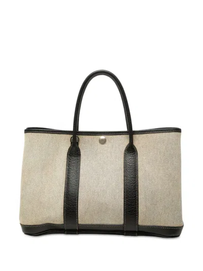 Pre-owned Hermes 2004 Toile And Negonda Garden Party 30 Tote Bag In Neutrals