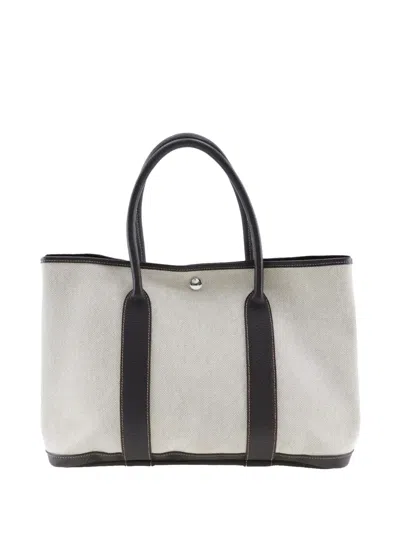 Pre-owned Hermes 2004 Toile And Negonda Garden Party 36 Tote Bag In Gray