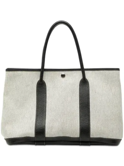 Pre-owned Hermes 2004 Toile And Negonda Garden Party 36 Tote Bag In Gray