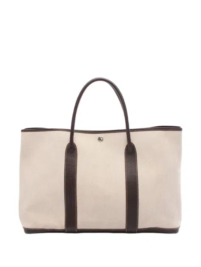 Pre-owned Hermes 2004 Toile Negonda Garden Party Mm Tote Bag In Brown