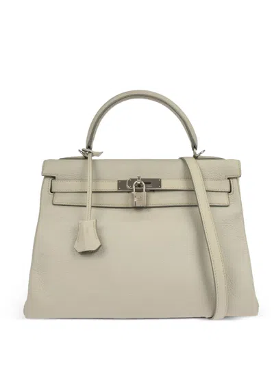 Pre-owned Hermes 2004 Top Handle Leather Handbag In Gray