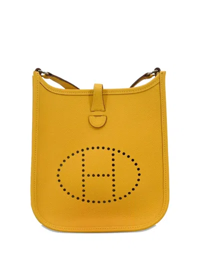 Pre-owned Hermes 2004 Tpm Evelyne Perforated Leather Shoulder Bag In Yellow