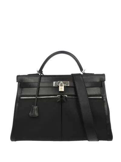 Pre-owned Hermes 2005 40 Kelly Lakis Tote Bag In Black