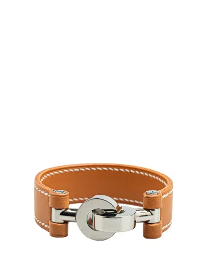 Pre-owned Hermes 2005 Barenia Lancelot Bracelet M Costume Bracelet In 褐色