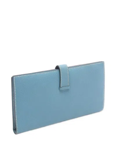 Pre-owned Hermes 2005 Bearn Classic Wallet In Blue