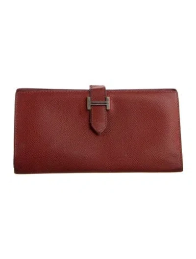 Pre-owned Hermes 2005 Bearn Classic Wallet In Red