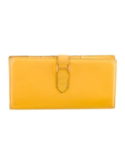 Pre-owned Hermes 2005 Bearn Classic Wallet In Yellow