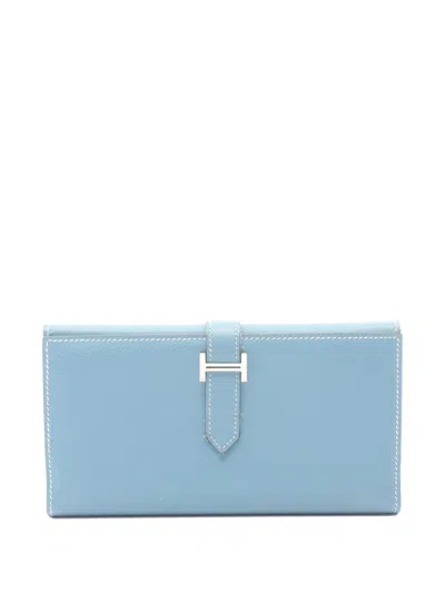 Pre-owned Hermes 2005 Bearn Long Wallet In Blue