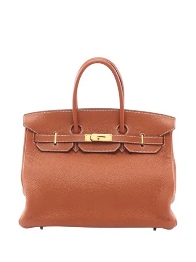 Pre-owned Hermes 2005 Clemence Birkin 35 Handbag In Brown