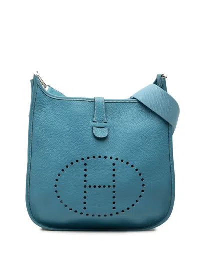 Pre-owned Hermes 2005 Clemence Evelyne Ii 29 Crossbody Bag In Blue