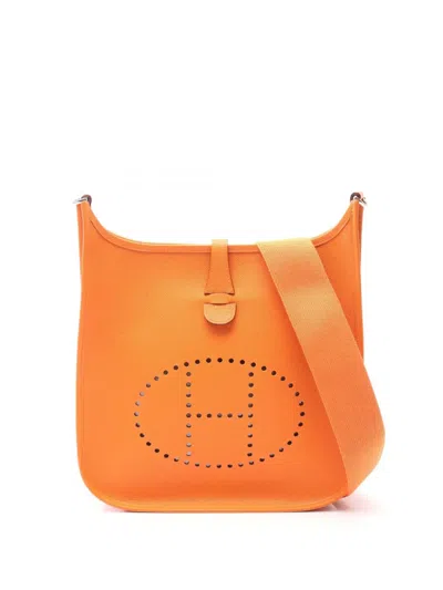 Pre-owned Hermes 2005 Clemence Evelyne Ii 29 Crossbody Bag In Orange