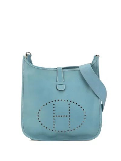 Pre-owned Hermes 2005 Clemence Evelyne Ii Pm Crossbody Bag In Blue