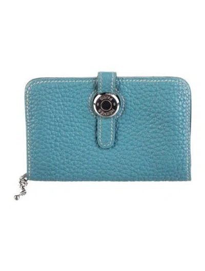 Pre-owned Hermes 2005 Dogon Compact Wallet In Blue