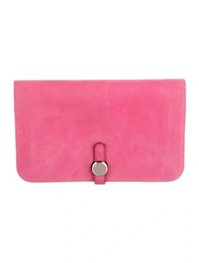Pre-owned Hermes 2005 Dogon Duo Wallet In Pink