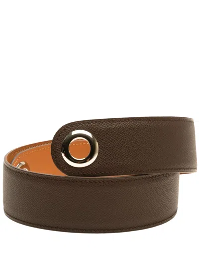 Pre-owned Hermes 2005 Epsom Kimono Strap M Belt In Brown