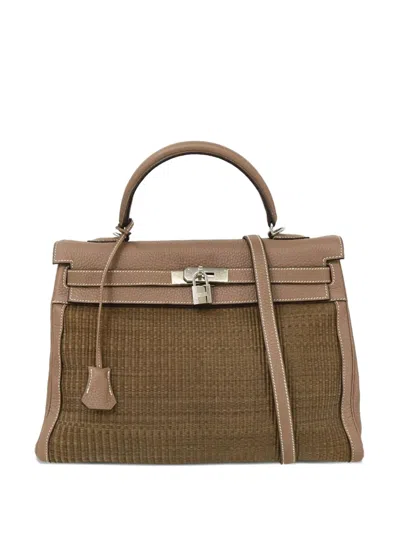 Pre-owned Hermes 2005 Kelly 35 Leather Top Handle Bag In Brown