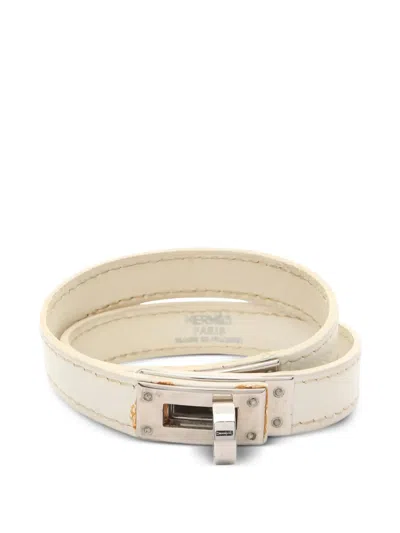 Pre-owned Hermes 2005 Kelly Double Tour Leather Bracelet In Neutral