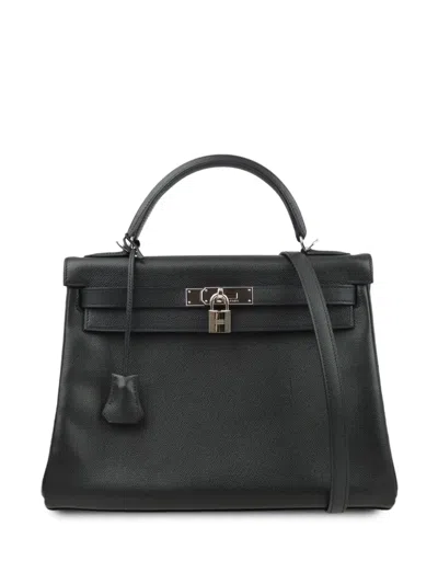 Pre-owned Hermes 2005 Kelly Retourne 32 Two-way Handbag In Black