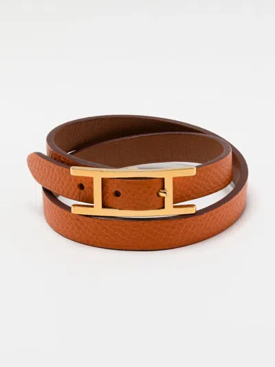 Pre-owned Hermes 2005 Leather Behapi Double Tour Bracelet