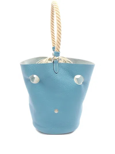 Pre-owned Hermes 2005 Mm Mangeoire Rope-handle Bucket Bag In Blue