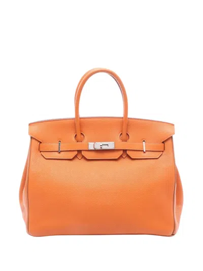 Pre-owned Hermes 2005 Togo Birkin 35 Handbag In Orange