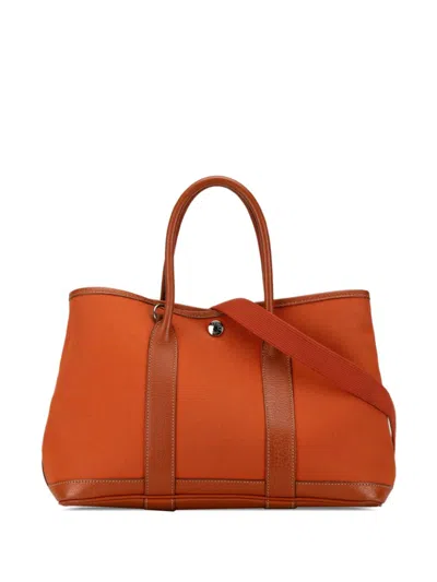 Pre-owned Hermes 2005 Toile And Negonda Garden Party 30 Satchel In Orange