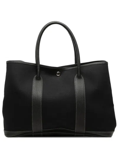 Pre-owned Hermes 2005 Toile And Negonda Garden Party 36 Tote Bag In Black