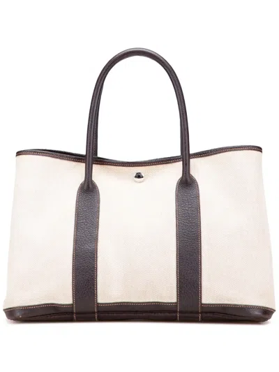 Pre-owned Hermes 2005 Toile And Negonda Garden Party 36 Tote Bag In Brown